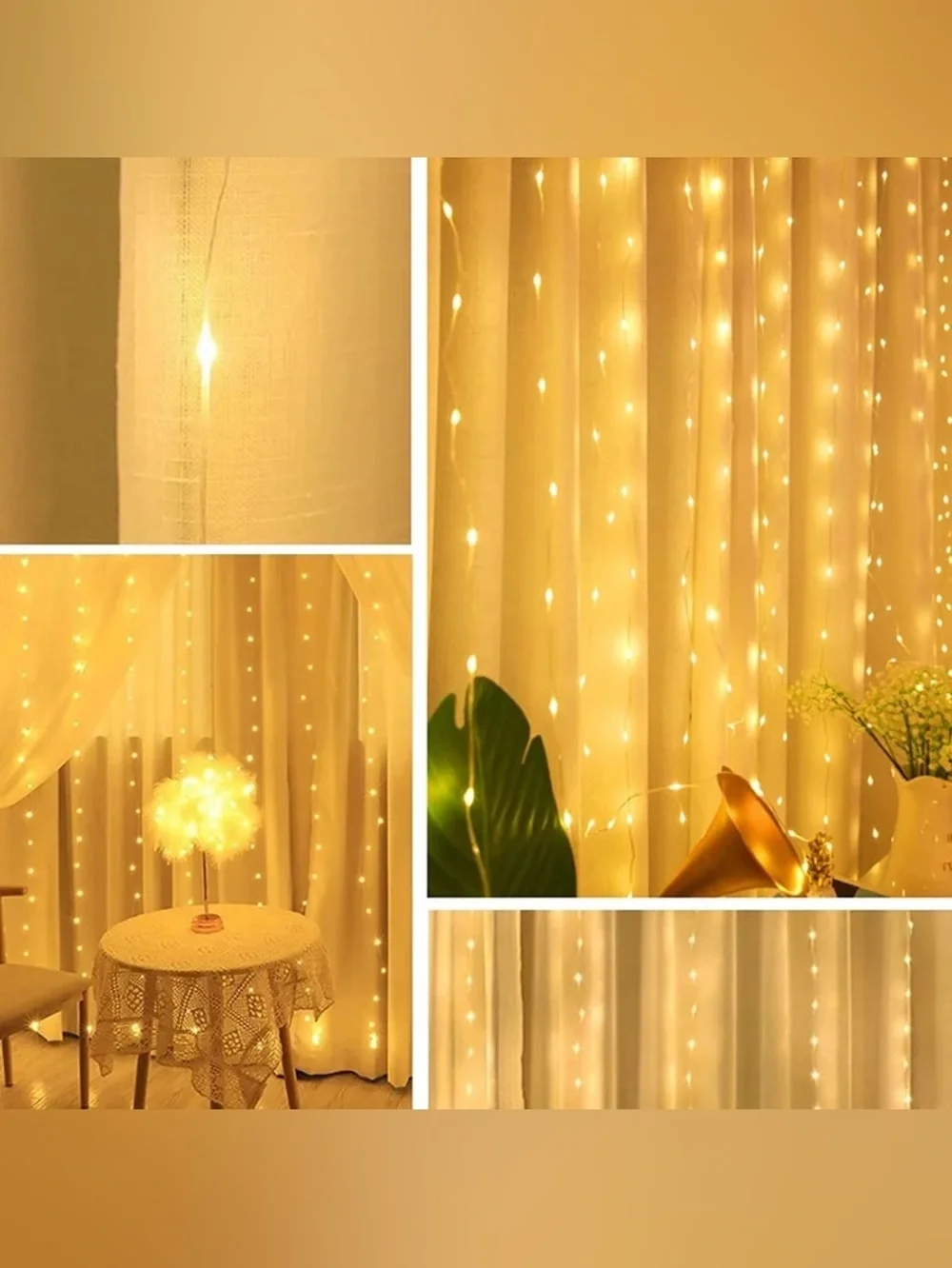 300 LED Warm White Curtain String Lights - w/Remote. Home Holiday